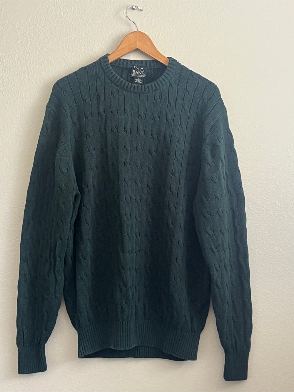 Jos. A. Bank Dark Green Cable Knit Crewneck Sweater - Men's